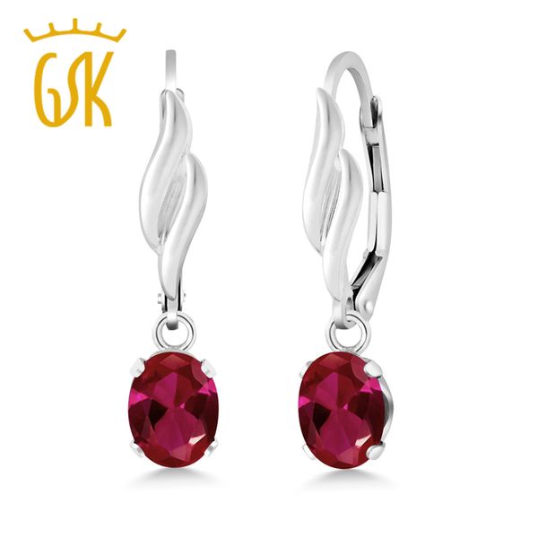 

gemstoneking 1.88 ct oval red created ruby 925 sterling silver women's dangle earrings fine jewelry, Golden;silver