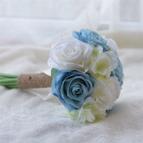 Blauer Hochzeitsstrauß Bunte Hochzeitsaccessoires Weiße künstliche Brautjungfernblume Perlen Perlen Braut mit Blumen CPA1565234B