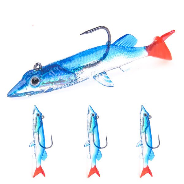 

new silicon rubber lead hook simulation fish vib bait 7.5cm 6.6g 3pc/lot blue body red tail soft lure