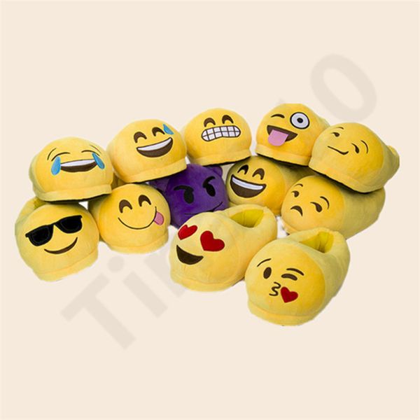 

12styles emoji slippers cartoon sweet warm plush slipper qq expression slippers winter household casual shoes 50pair t1i1028, Blue;gray