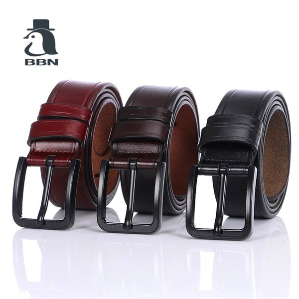 

bbn real leather belts men pin buckle male waistband black coffee purplish red genuine leather men's belt 3.8cm width, Black;brown