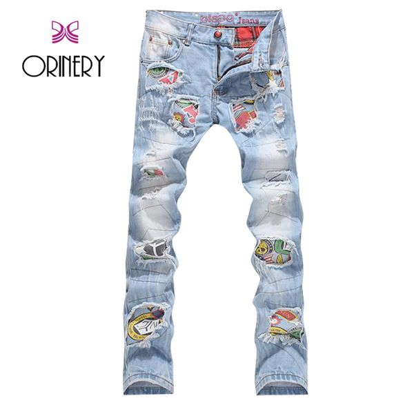 

orinery 2018 new designer ripped jeans men patches patchwork denim blue pants biker jeans fashion brand clothing