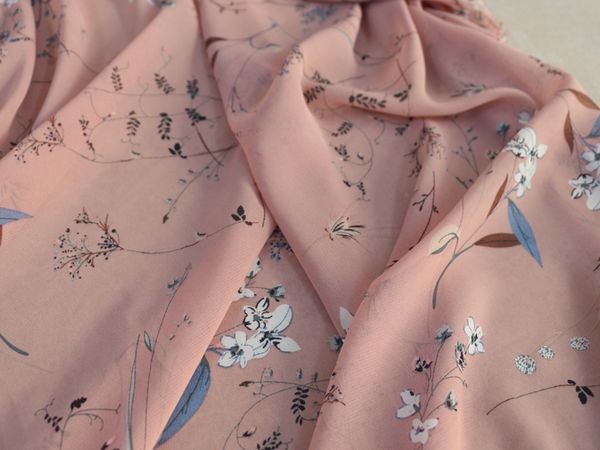 

elegant floral print material lotus pink chiffon dress fabric, Black;white