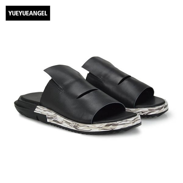 

slip on men casual shoes male sandal new fashion genuine leather flat brand korean style thick bottom large size 45, Black
