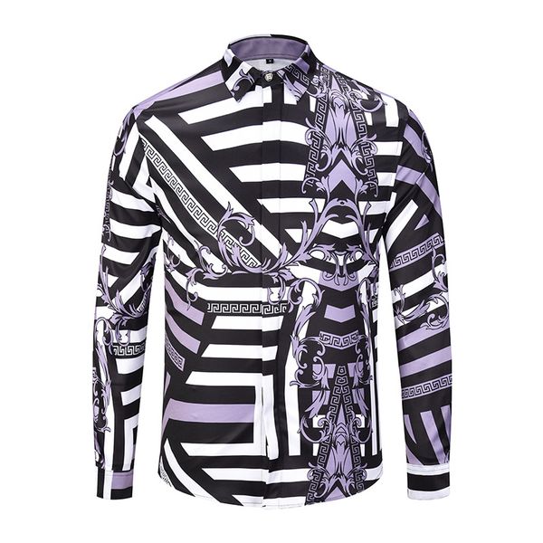 

win way 2018 tide brand digital stripe ironing long sleeved printed shirt youth cool and casual men's shirt, White;black