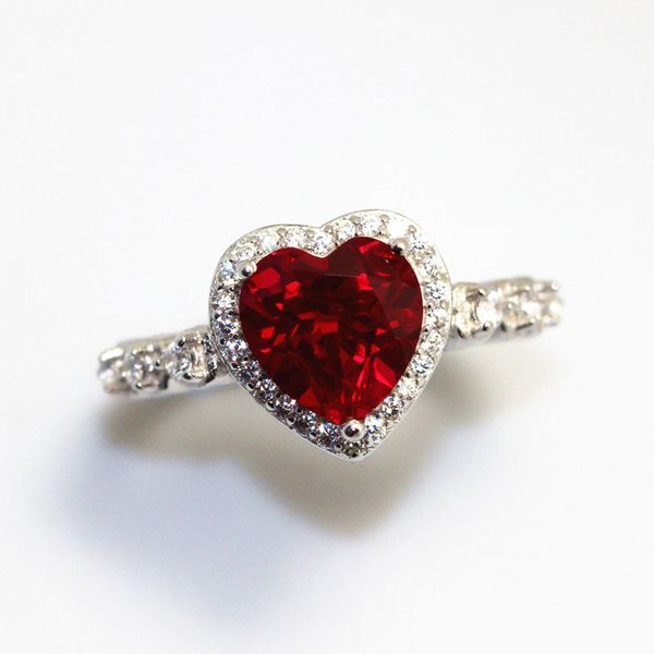 Rubi vermelho Coração Forma Gemstone Sterling 925 Anéis De Casamento De Prata Para As Mulheres De Noivado Jóias Finas Bague Acessórios S18101001