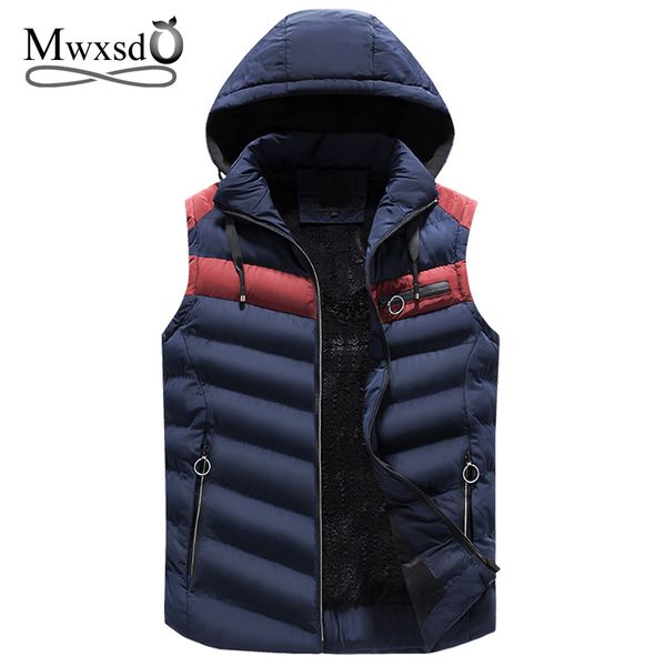 

mwxsd winter men's casual hooded vest men warm thick cotton waistcoat hot male sleeveless jacket and coat, Black;white