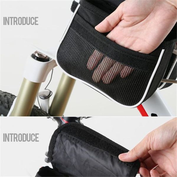 

bicycle mountain bike saddle bag cycling front frame tube handlebar pannier double pouch phone bag with reflective tapes #2a