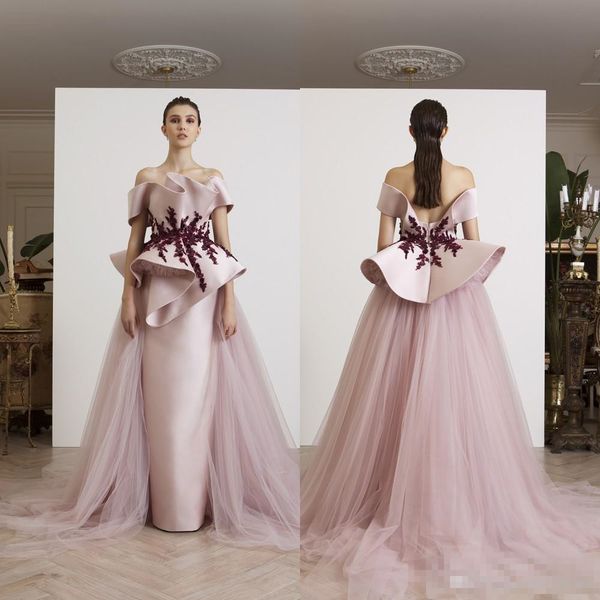 

azzi&osta fancy evening gown with tulle over-skirt off shoulder beaded applique blush pink evening prom dresses fashion backless satin, Black