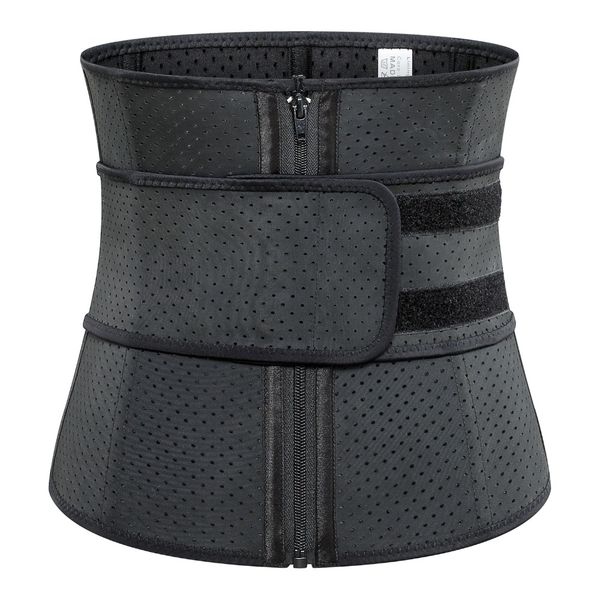 

adjustable sweat waist trainer abdominal belt high compression zipper plus size latex waist cincher corset underbust body fajas, Black;gray