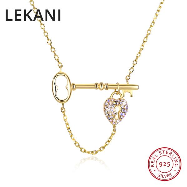 

lekani key lock necklace pendant for women 2018 new fashion crystals from collars gold plated s925 silver fine jewelry
