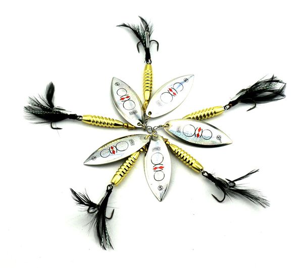 

5pcs lures spinners ,spinnerbaits , metal fishing spoons bait 8.7cm blade spinner baits17.5g feather fishing hooks rooster tail fishing l
