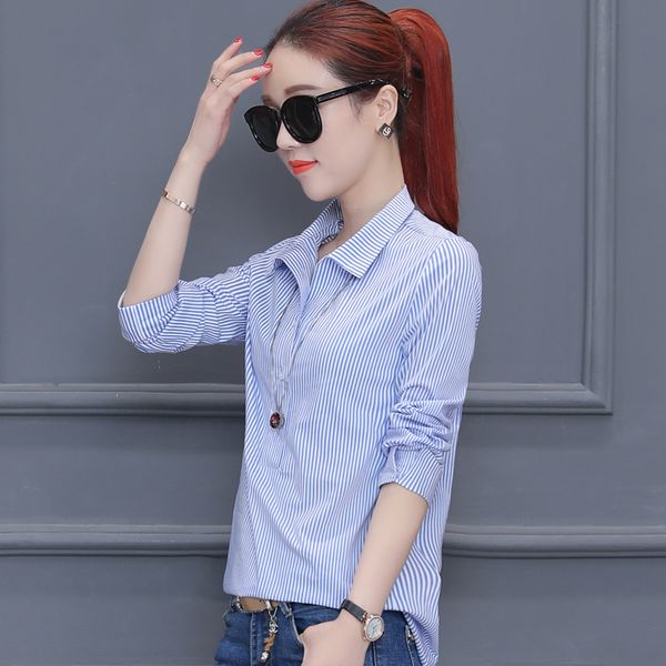 

blue color lady striped long shirts size s-2xl new arrival sweet girls office fashion blouses casual wear, White