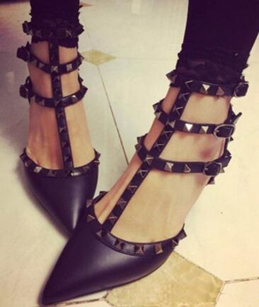 

2018 New women high heels dress shoes party fashion rivets girls sexy pointed toe shoes buckle platform pumps wedding shoes black white pink