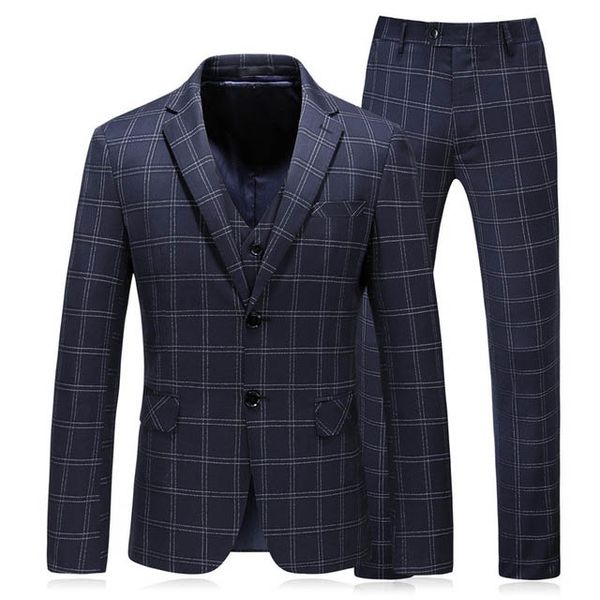 

(jacket+pants+vest)brand new 3 pieces men's suits classic blazers prom plaid wedding suits for men slim fit plus size s-5xl, White;black