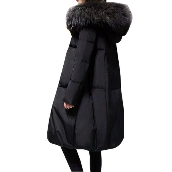 

plus size 5xl 100kg 2018 winter women loose thick warm jacket female faux fur collar hooded down cotton coat parkas outwear v57, Black