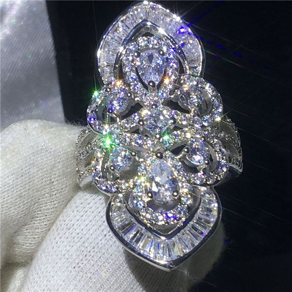 

luxury big court ring 925 sterling silver diamonique cz engagement wedding band ring for women bridal finger jewelry, Slivery;golden