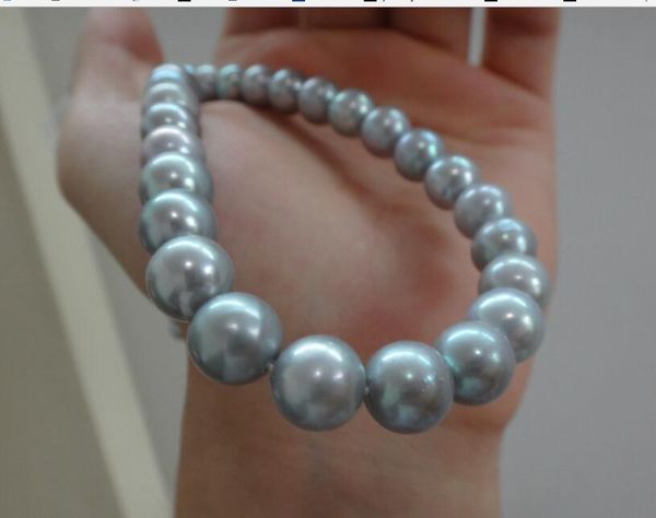 

fine pearl jewelry huge 18"11-12mm natural south sea genuine silver gray round pearls necklace 14k, Black