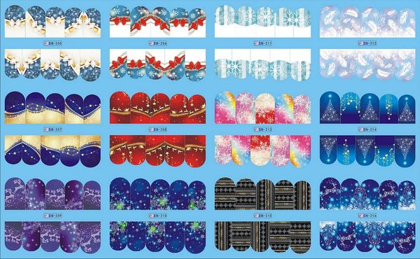 

12 pack/ lot water decal nail art nail sticker full cover christmas xmas snow flake deer bn205-216, Black