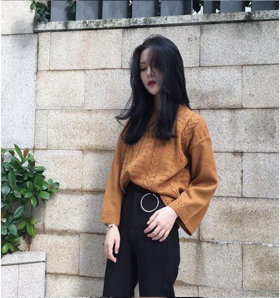 

new hollow sweater sweater women's head loose thin coat long sleeve white korean version of the base 020