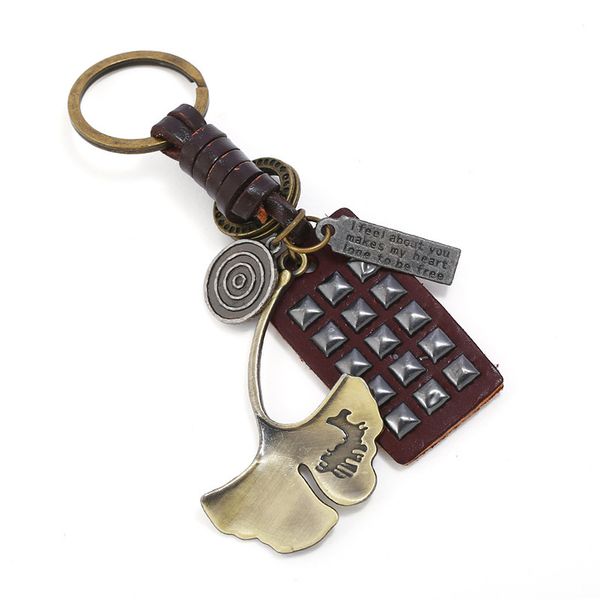

handmade vintage woven leather keychain golden metal jewelry wholesale creative small gifts pendant, Slivery;golden