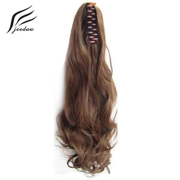 

jeedou claw ponytail wavy synthetic hair 22" 55cm 170g blonde chestnut brown color natural ponytails hair extensions hairpieces, Black