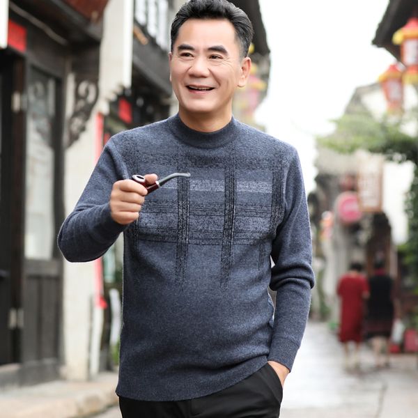 

new arrival fashion winter elderly people pure sweaters loose wears warm father o-neck pullovers thick size s-2xl, White;black