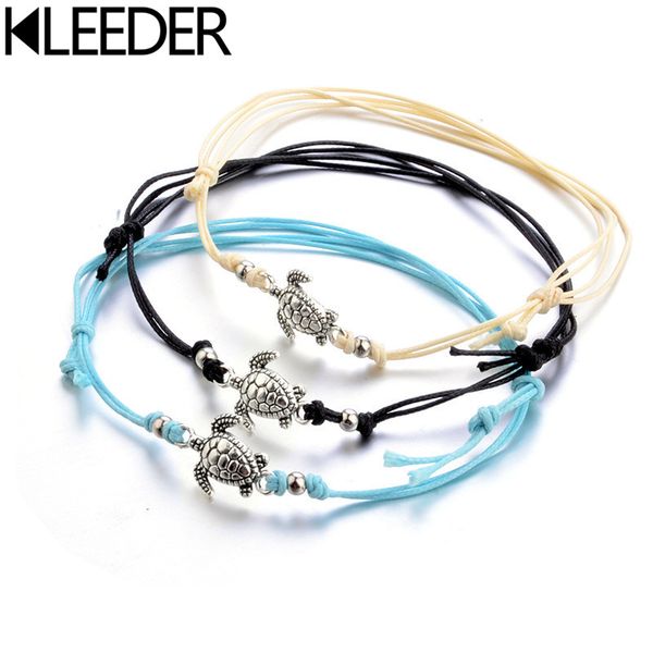 

kleeder boho anklet for women black white wax string bohemia turtle tortoise lacing foot beads bracelet fashion beach jewelry, Golden;silver