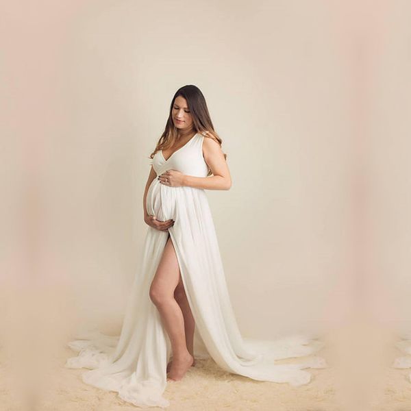 

Popular Pregnancy Women Maxi Dresses Split Pregant Maternity Gown Photography Props Photo Shoot