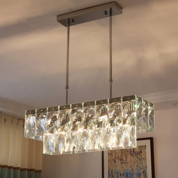 

modern luxury rectangular crystal chandelier lighting e14 hanging crystal pendant lamp fixture ac85-265v for living room restaurant