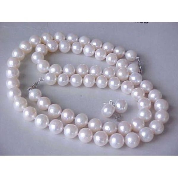 

14k white gold 9-10mm real south sea white pearl necklace bracelet earring, Silver