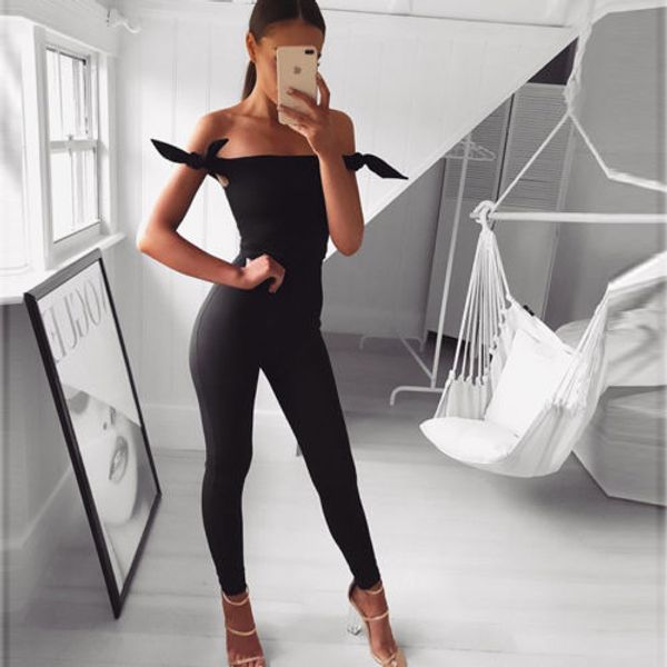 

women ladies fashion new solid slash neck jumpsuits summer casual slim party jumpsuits off shoulder skinny, Black;white