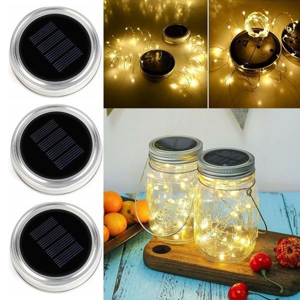 10 LED Solar Mason Jar Light Up Coperchio Fairy String Light Giardino Lampada a sospensione Matrimonio Natale Decorazione esterna