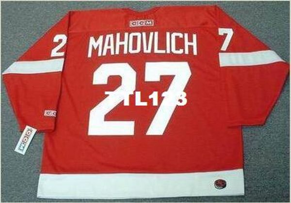 

men #27 frank mahovlich detroit red wings 1968 ccm hockey jersey or custom any name or number retro jersey, Black;red