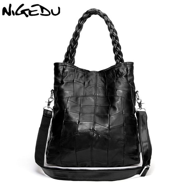

nigedu brand genuine leather women handbag lambskin women's messenger bags real sheepskin big bag patchwork shoulder bag bolsas d181013