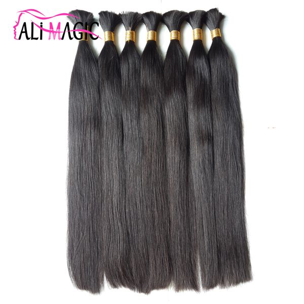 Extensões de cabelo virgem brasileiro AliMagic cor natural 100g/pacote Remy cabelo a granel, cabelo humano a granel para trançar 12 cores opcionais