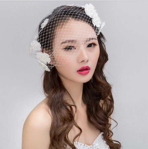 

new bridal veil korean handmade white lace pearl headwear accessories for bridal wedding dress, Slivery;golden