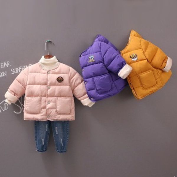 

winter jacket for girls boys candy color cartoon down outerwear casual pocket single breasted warm snow wear baby kids coat 2-7y, Blue;gray