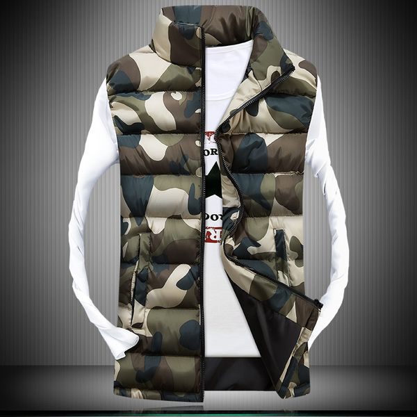 

men stand collar camouflage vest men winter sleeveless casual jackets women slim waistcoats, Black;white