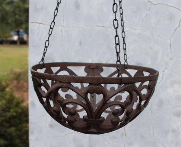 2019 Half Round Cast Iron Hanging Flower Basket Rack Flower Pot Holder Heavy Metal Outdoor Garden Plant Holder Tray Hanger Garden Antique Retro From