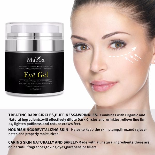 

MABOX Best Eye Gel for Wrinkles Fine Lines Dark Circles Puffiness Bags With Hyaluronic Acid Jojoba Oil Refreshing Eye Cream