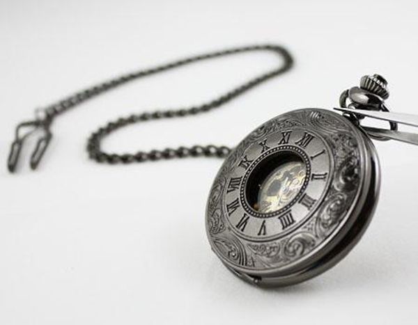 

new lace dress pocket watch gun color mechanical mens, Slivery;golden