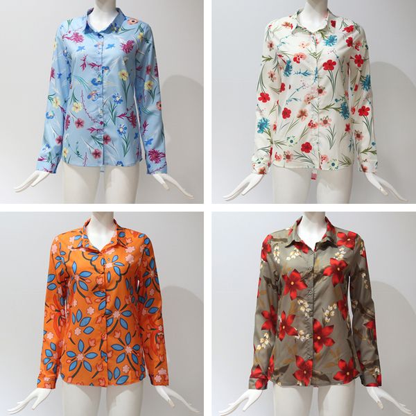 

fashion classic shirt woman clothes women's blouses shirts long-sleeved flower shirt chiffon ladies 163, White