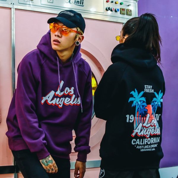 

new vegorrs fashion street couple sweatshirt tide brand personality printing hip hop sweatshirt cool harajuku style ins clothes, Black