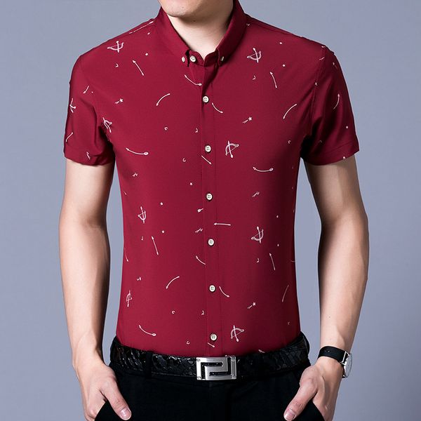 

new arrival 2018 summer men's bussiness polyester print floral shirts mens short-sleeve tees clothings a17205, White;black