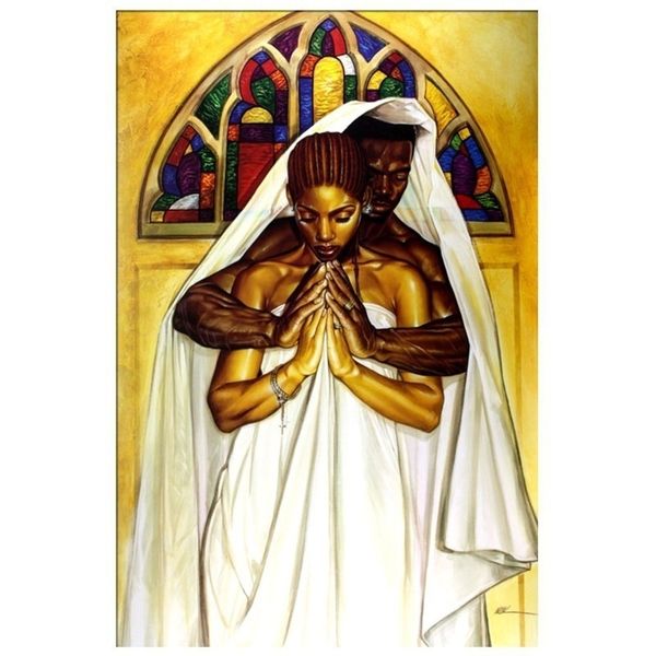 

hd printed oil painting pray together stay together 22 x 37'' black art print poster african-american