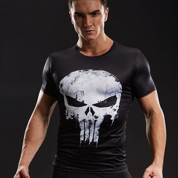 

o-neck compression shirts men 3d printed t shirts short sleeve cosplay fitness body building male crossfit punk skull skeleton, White;black