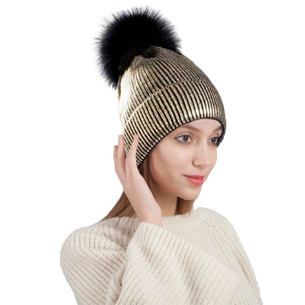 

cotton knitted pom pom hats for women 2017 winter faux fur pompom caps ladies shiny beanies hats female skullies bonnet femme, Blue;gray