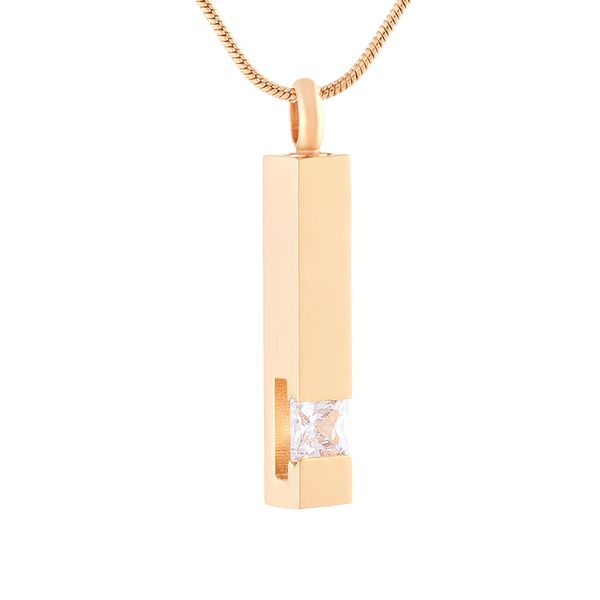

ijd9726 white cubic zircon gold plated color bar keepsake cremation jewelry- engravable stainless steel memorial urn pendant necklace, Silver