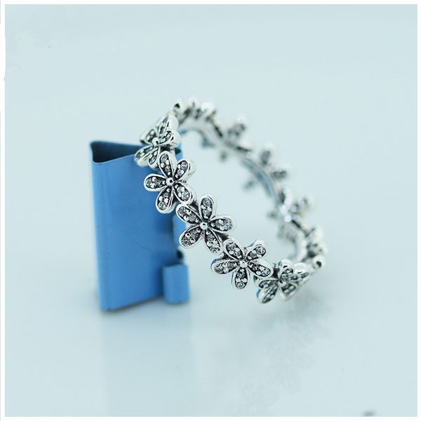 

compatible with european pandora jewelry dazzling daisy meadow silver ring original wedding rings 925 sterling silver jewelry diy wholesale, Slivery;golden